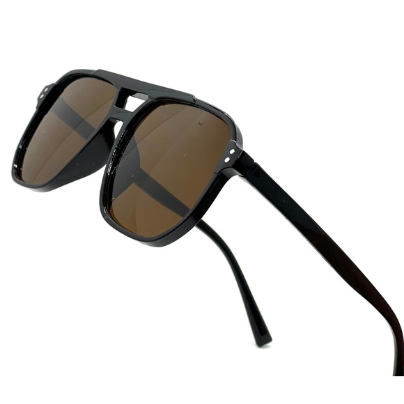 Aviator Sunglasses Brown Lens Black Frame Fashion Pilot Style Driving UV400 Hot - Picture 1 of 5